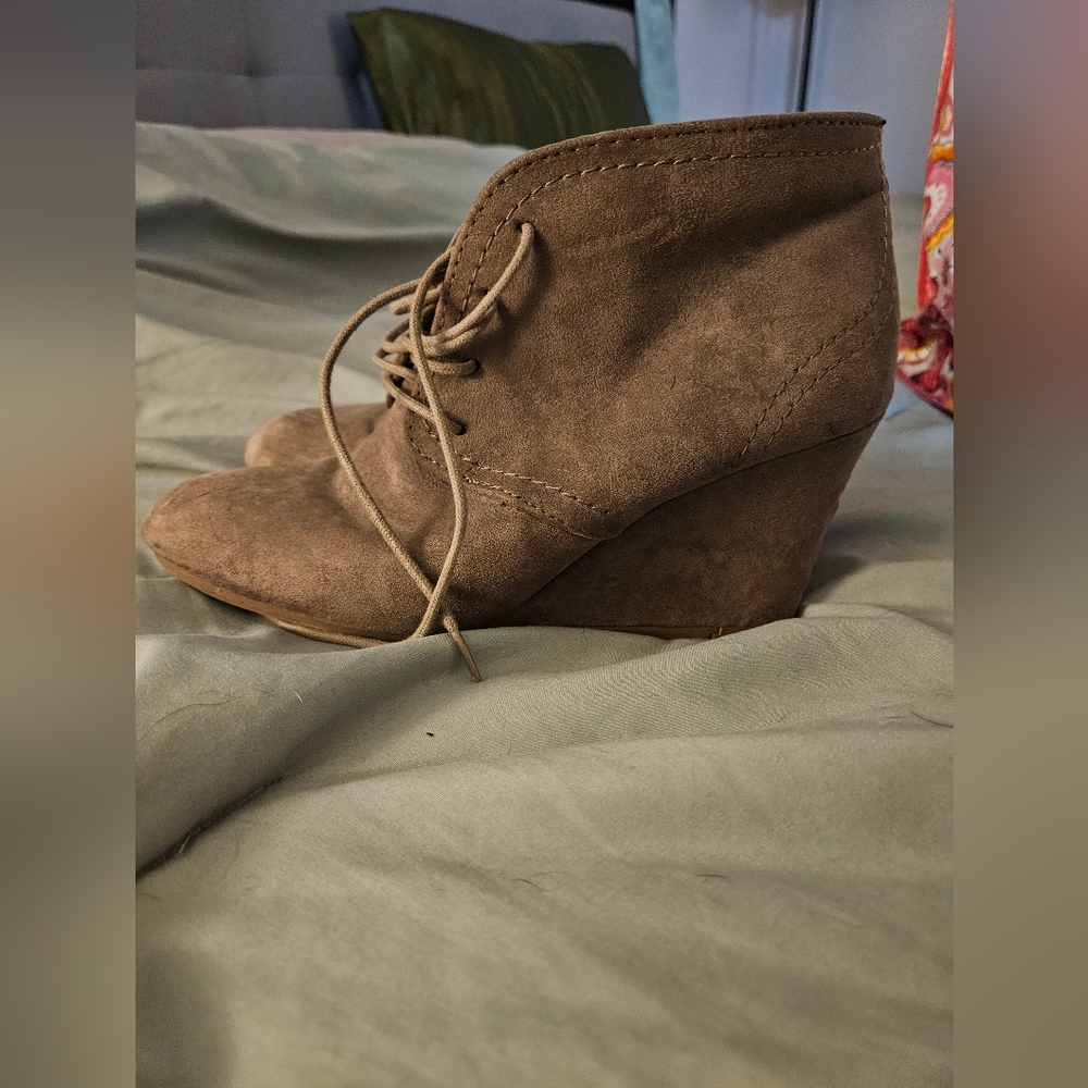 Brown Suede Wedge Ankle Boots